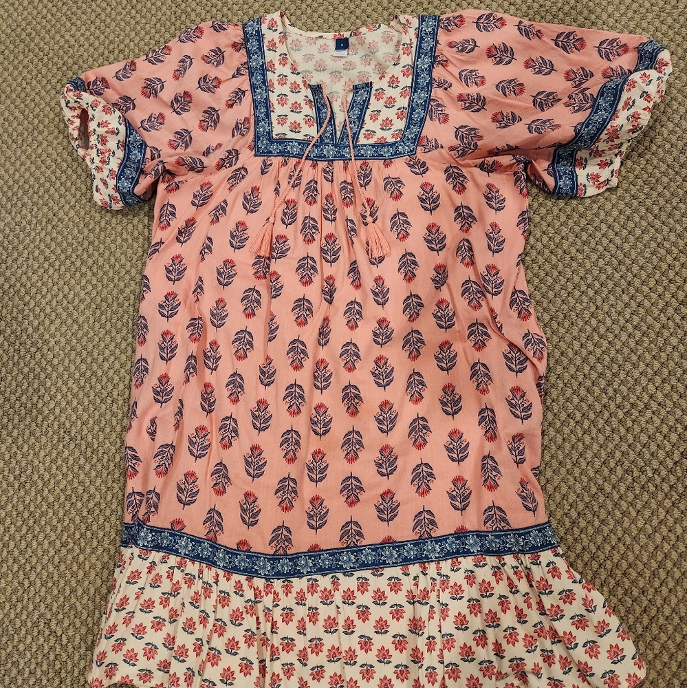 Old Navy Women's Pink Block Print Floral Puff Sleeve Mini Dress Sz M